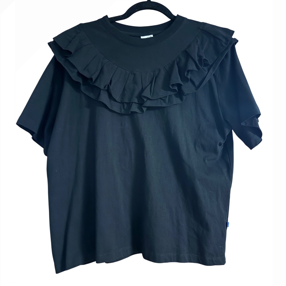 Kowtow Ruffle Tee Black Organic Cotton Short Sleeve Shirt Small